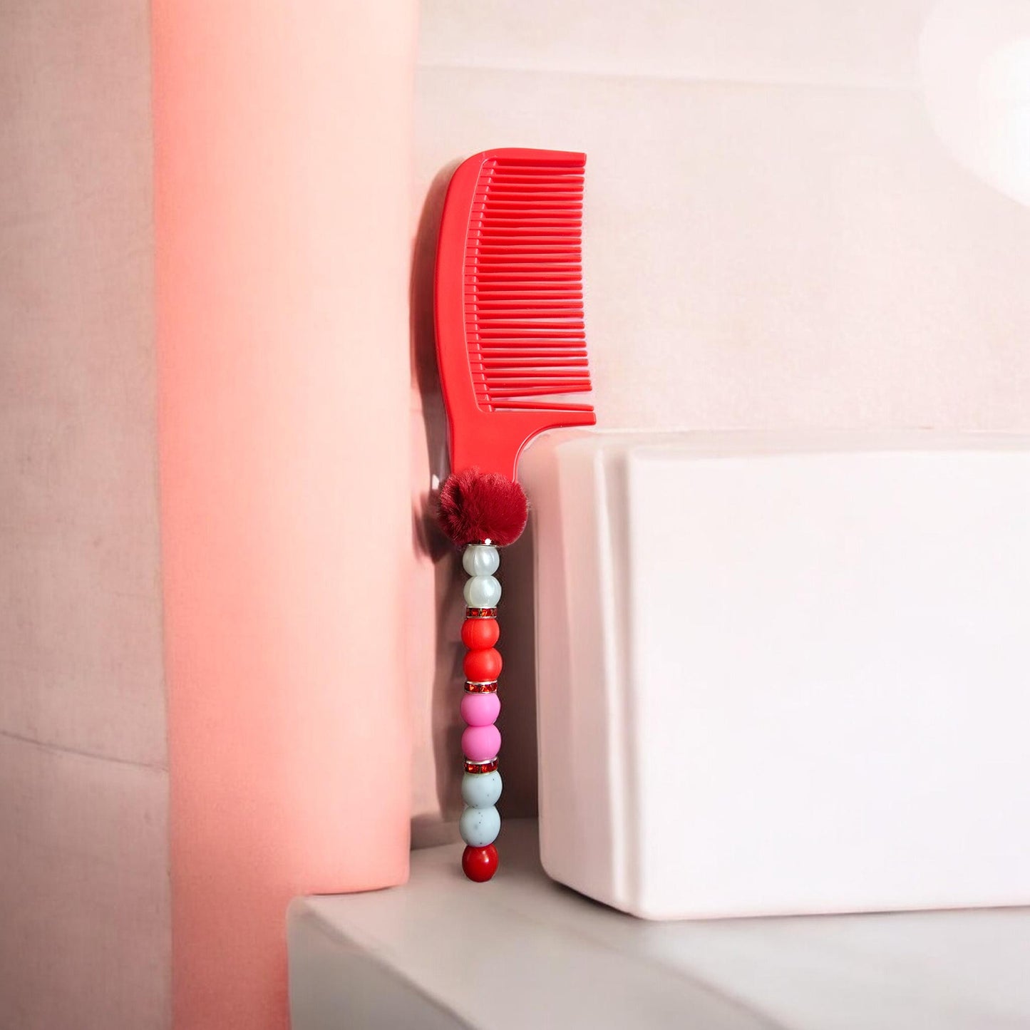 fire red beaded comb