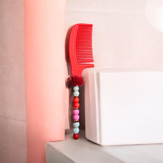 fire red beaded comb