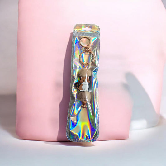 brown and white cat keyring