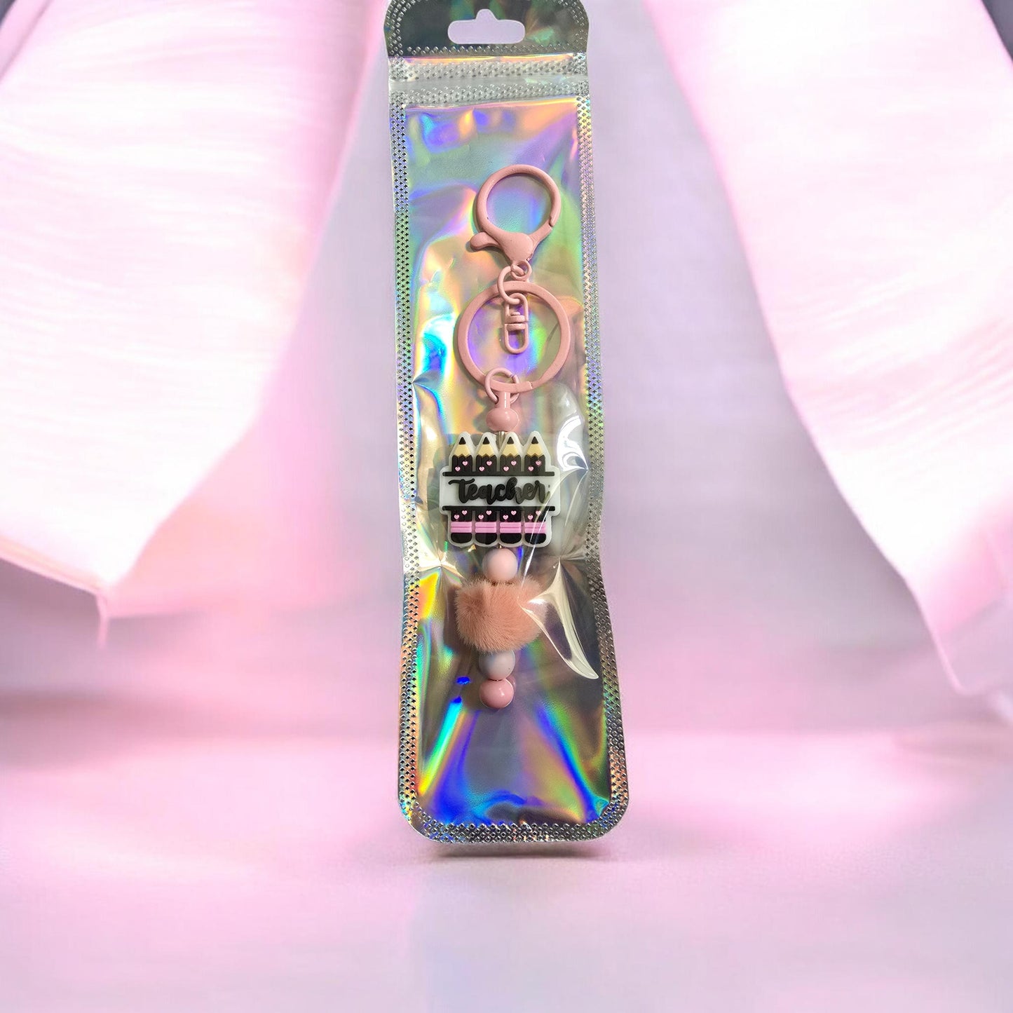 peach coloured teacher keyring
