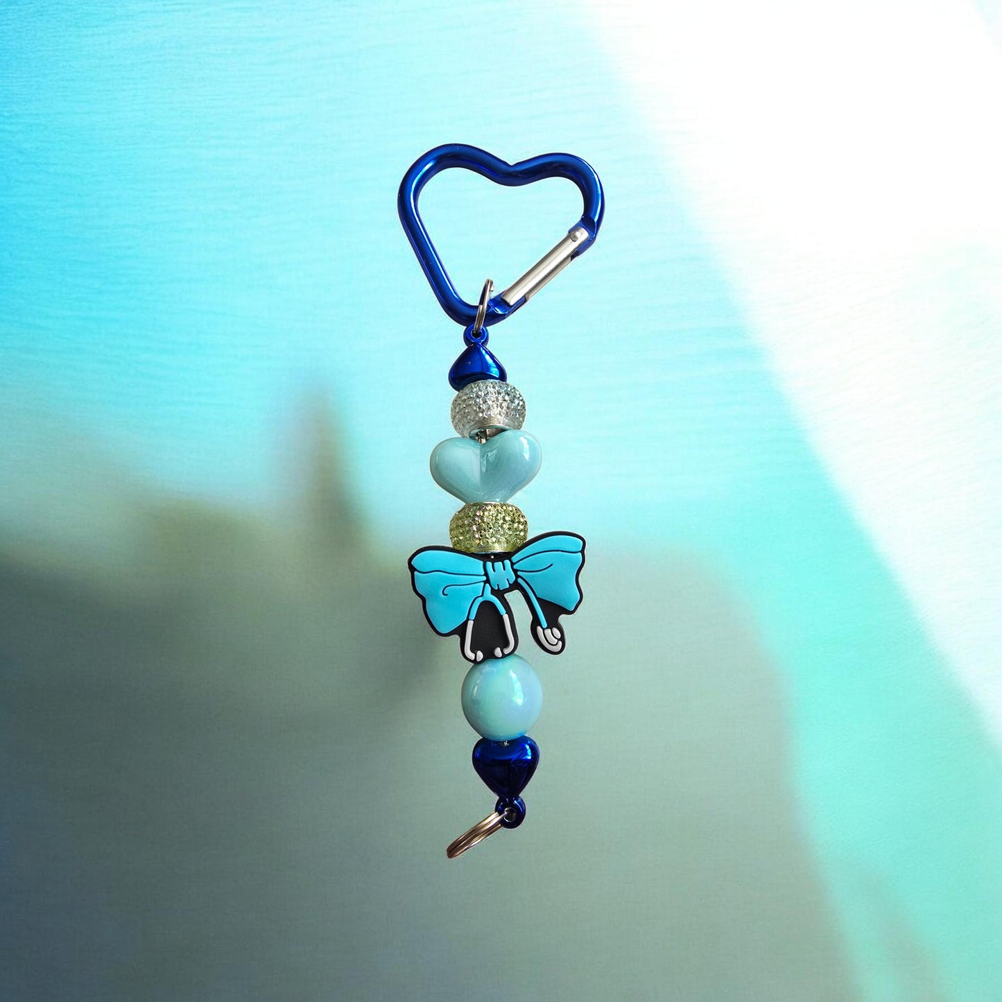 blue stethoscope bow bag charm
